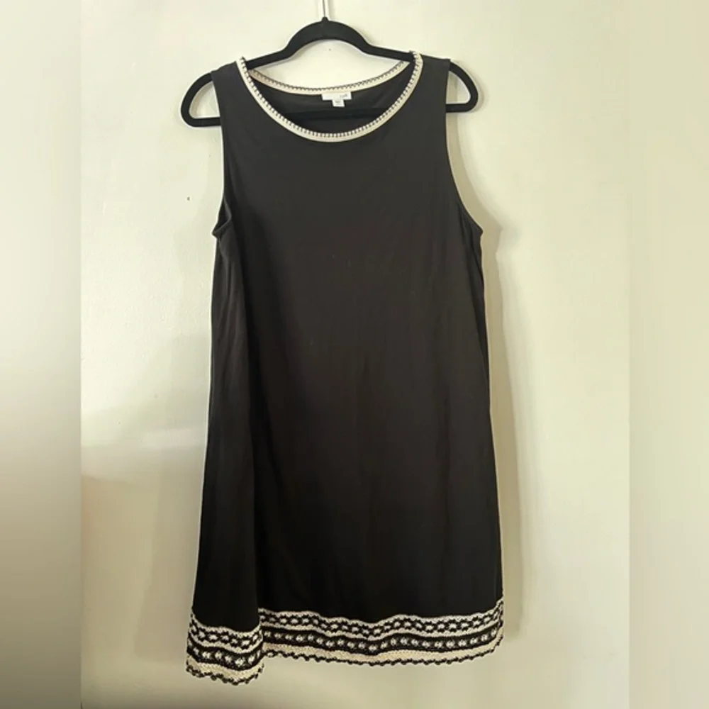 J. Jill Black Crochet Trim‎ Sleeveless Midi Dress Petite Large